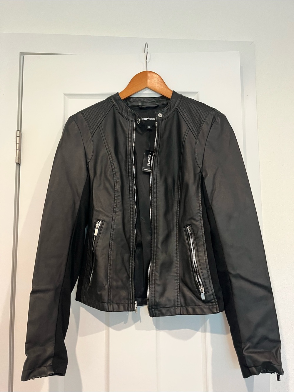 Express Black Faux Leather Moto Jacket with Zip Pockets